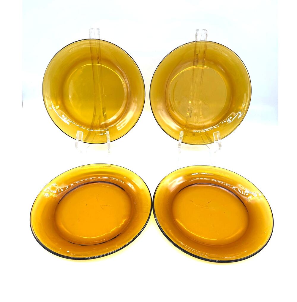 Vintage Kig Indonesia Amber Glass Set of 4 Salad / Dessert Plates 7"